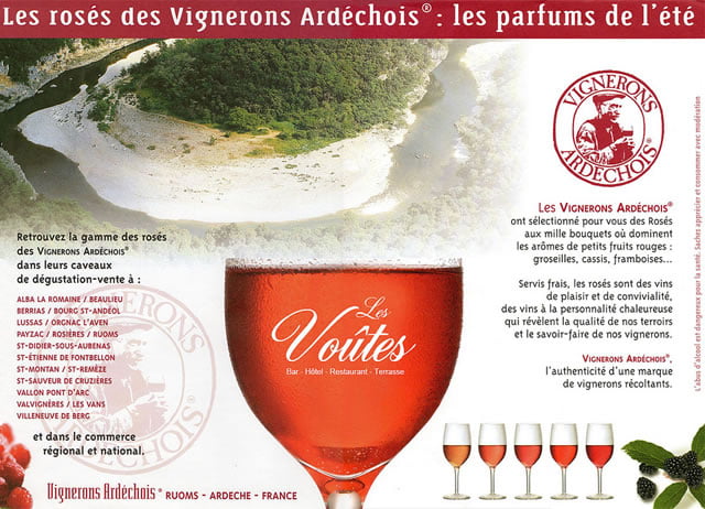 Set de table du restaurant Les Voûtes et Vignerons Ardéchois